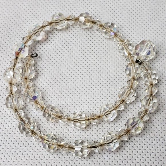 Vintage Crystal Tri-Bead Earrings, Wrap Bracelet Screw Back Gold Tone AB Rhines - Picture 3 of 11